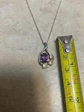 Elegant black hills gold and Silver and Purple amethyst Leaf Pendant